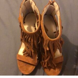 Rustic fringe 4 inch heel open toe stilleto